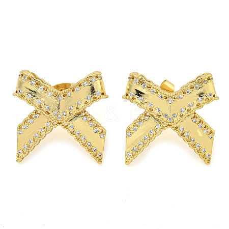 Bowknot Brass Micro Pave Cubic Zirconia Stud Earrings for Women EJEW-P275-06G-1