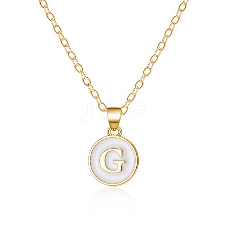Alloy White Enamel Flat Round with Letter Pendant Necklaces FS-WG63565-07-1