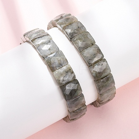 Natural Labradorite Faceted Beaded Stretch Bracelets for Women BJEW-K251-08A-1