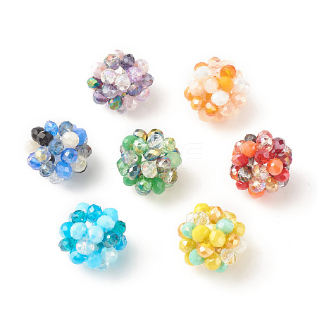 7Pcs 7 Colors Electroplated Glass Woven Beads EGLA-JF-6MM-M01-1