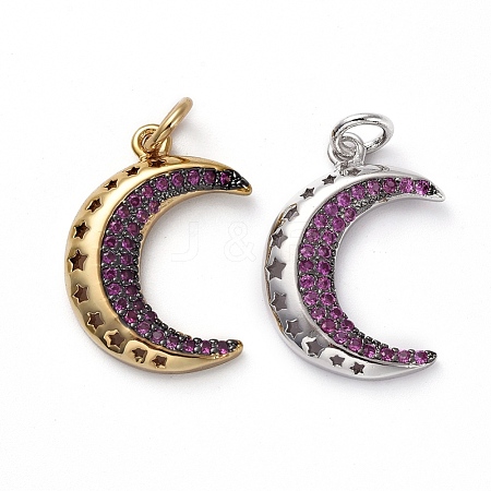 Brass Micro Pave Medium Violet Red Cubic Zirconia Pendants KK-I658-32B-1