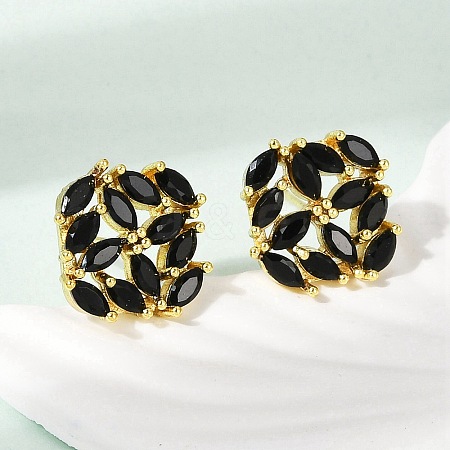 Brass Micro Pave Cubic Zirconia Stud Earrings KK-F358-02G-03-1