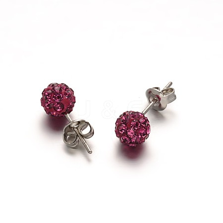 Polymer Clay Rhinestone Ball Stud Earrings EJEW-F0083-03I-1