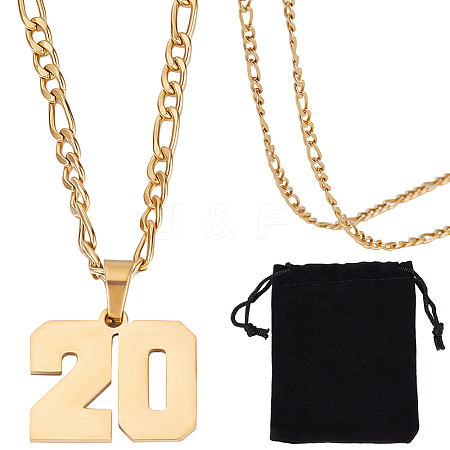 1Pc 304 Stainless Steel Figaro Chain Number Pendant Necklaces NJEW-BBC0001-28A-G-1