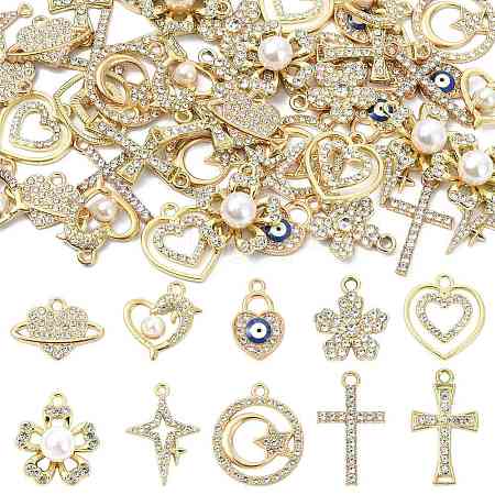 50Pcs 10 Styles Alloy Crystal Rhinestone Pendants ALRI-FS0001-14-1