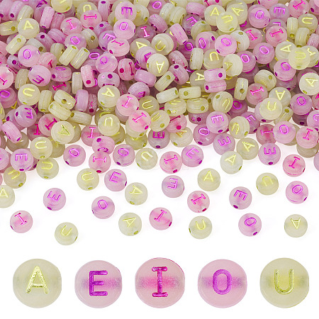 500Pcs 5 Styles Luminous Frosted Acrylic Beads FACR-TA0001-11-1