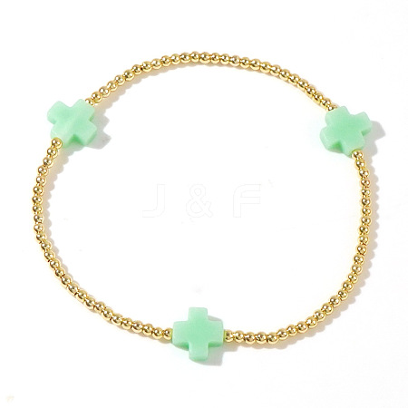 Cross Brass Beaded Stretch Bracelets for Women Gold Thin Chain Fashion Jewelry Accessories US0494-7-1