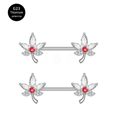 G23 Titanium Red Cubic Zirconia Nipple Rings WG912A9-22-1