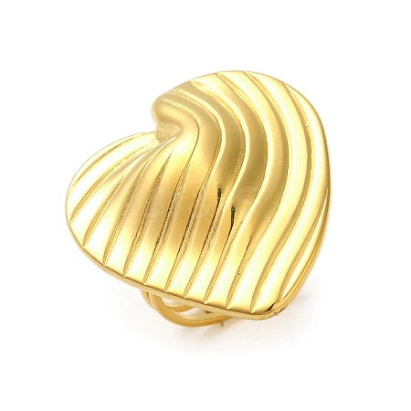 Ion Plating(IP) 304 Stainless Steel Heart Open Cuff Ring for Women RJEW-C083-02G-1