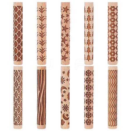 10Pcs 10 Styles  Wooden Rolling Pin DIY-UN0007-37-1