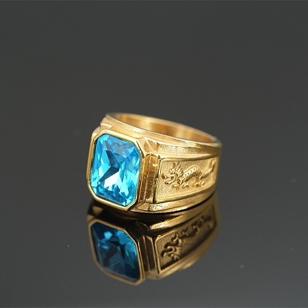 304 Stainless Steel with Cubic Zirconia Dragon Pattern Finger Rings for Men FS-WGD623F-37-1