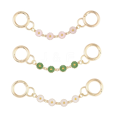 3Pcs 3 Colors Alloy Enamel Flower Link Bag Extender Chains HJEW-YW00098-01-1