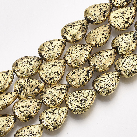 Electroplated Natural Lava Rock Beads Strands G-T126-09AG-1