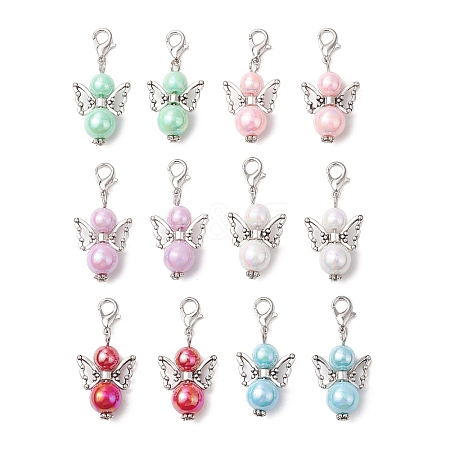 12Pcs 6 Colors Angel Acrylic & ABS Plastic Imitation Pearl Pendant Decorations HJEW-JM02728-1