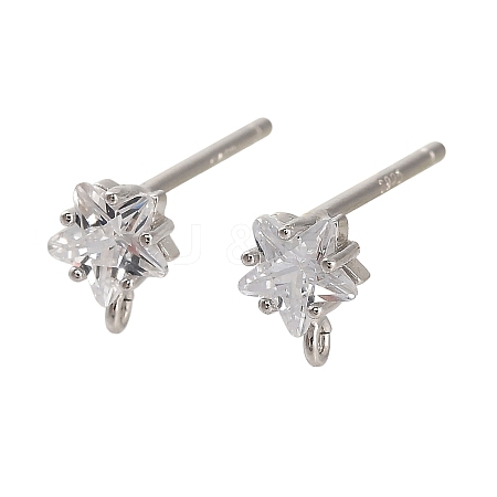 Rhodium Plated 925 Sterling Silver Ear Stud Findings STER-F058-01P-06-1