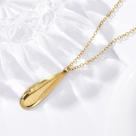 304 Stainless Steel Teardrop Pendant Cable Chain Necklaces for Women NJEW-A038-01G-1