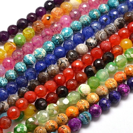 Dyed Natural Agate Faceted Round Beads Strands G-E268-M-1