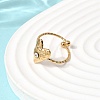 Texture Heart 304 Stainless Steel Rhinestone Cuff Open Finger Rings for Women RJEW-A091-10G-3