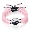 Adjustable Round Natural Rose Quartz Beaded Stretch Bracelet Sets GW3439-3-1