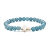3Pcs 3 Style Natural Blue Quartz & Grade A Amazonite & Turquoise Cross Beaded Stretch Bracelets Set BJEW-JB09408-2
