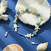 Turtle & Starfish & Round Synthetic Green Turquoise Braided Beaded Bracelets BJEW-TA00363-4