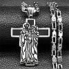 Religion 201 Stainless Steel Enamel Black Virgin Mary Cross Pendant Necklaces NJEW-C104-02A-1