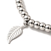 Tarnish Resistant 304 Stainless Steel Leaf Charm Bracelet with 201 Stainless Steel Round Beads for Women BJEW-B057-18P-2