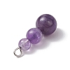 Natural Amethyst Round Beaded Pendants PALLOY-JF02867-10-4