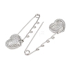 Hammered Heart 304 Stainless Steel Safety Pins Brooch Findings SA-CBA098D-15D-P04-2
