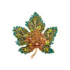 Autumn Maple Leaf Light Gold Alloy Rhinestone Brooch Pins PW-WG57699-04-1