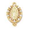 Rack Plating Brass Clear Cubic Zirconia Religion Oval Virgin Mary Connector Charms KK-L224-097G-1