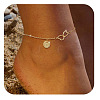 Brass Double Heart Link Flat Round Initial Charm Anklets for Women FS-WGA84B7-07-1