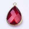 Golden Tone Brass Glass Teardrop Pendants GLAA-M006-B-09G-2