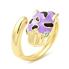 Enamel Leopard Open Cuff Ring with Cubic Zirconia RJEW-Q168-01G-4