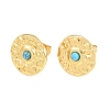 304 Stainless Steel Synthetic Turquoise Center Textured Round Stud Earrings for Women SA-CBAB549-03G-4