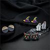 Halloween Whitch Hat Ghost Cat Wood Stud Earring Sets EJEW-OY002-03-3