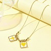 Rectangle with Cross & Heart Glass Seed Beaded Pendant Necklace NJEW-MZ00015-01-5