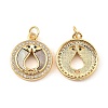 Brass Cubic Zirconia with Shell Pendants KK-K342-08G-2