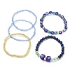 5Pcs 5 Style Natural Lapis Lazuli & Lampwork Evil Eye & Seed Beaded Stretch Bracelets Set BJEW-JB09616-01-1