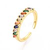 Brass Micro Pave Cubic Zirconia Cuff Rings for Women KK-T071-75G-4
