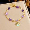 304 Stainless Steel & Plastic Pearl & Nuggets Natural Amethyst Double Layer Dolphin Charm Anklets FS-WGF7C82-01-1