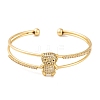 Brass Micro Pave Clear Cubic Zirconia 2-Strand Bear Open Cuff Bangles for Women BJEW-S147-12G-1