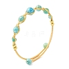 Herringbone Wire-Wrapped Natural Hemimorphite Brass Cuff Bangles BJEW-JB14039-02-3