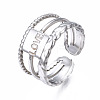 Non-Tarnish 304 Stainless Steel Rectangle with Word Love Open Cuff Ring RJEW-T023-39P-3