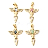 Cross with Wing Brass Micro Pave Clear Cubic Zirconia Pendants KK-K385-083G-1