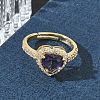 Brass & Purple Heart Cubic Zirconia Finger Rings for Women CU-CBA7E55-14G-2