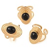 Oval Natural Dyed & Heated Black Agate Finger Rings RJEW-Z057-14G-010-4