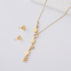 304 Stainless Steel Stud Heart Earrings & Letter LOVE Tassel Necklaces Sets for Women IY3689-4-1