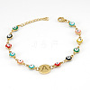 Colorful 304 Stainless Steel & Evil Eye Enamel Flat Round Link Bracelets FS-WGB13F5-01-1