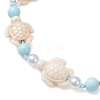 Adjustable Ocean Turtle Synthetic Turquoise & Dyed Round Natural Howlite & Imitation Pearl Braided Bead Anklets for Womem AJEW-AN00785-4